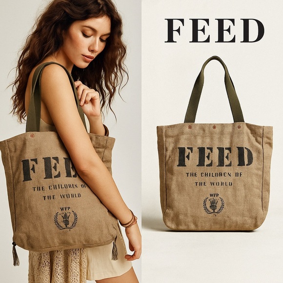 FEED Burlap Reversible Save the Children of the World Tan Tote Travel Beach Bag - Picture 1 of 10